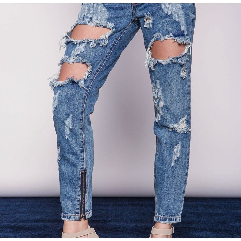 One Teaspoon Free Birds Distressed Jeans 28 Super Ripped low waist, short rise